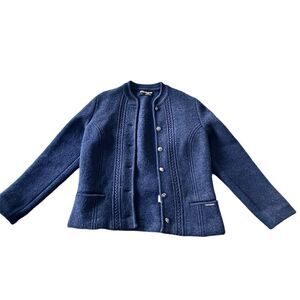 Geiger Women's Vintage Wool Cardigan Jacket Blue Size‎ 44 Mid-Length